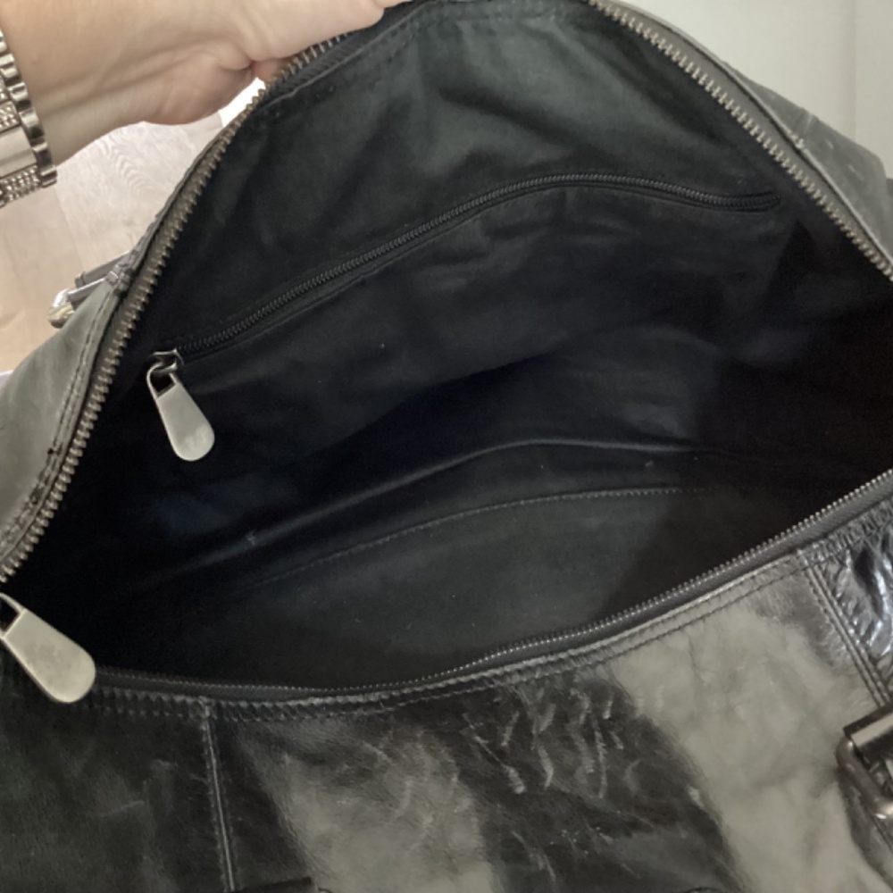 MEN’S FOSSIL BRAND BLACK LEATHER DUFFLE TRAVEL LARGE BAG - Picture 15 of 16